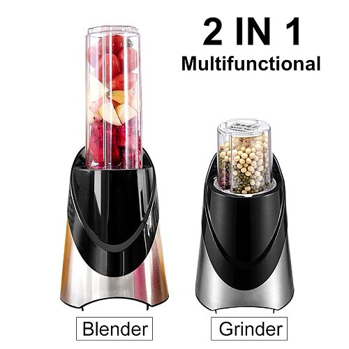 2 IN 1 Portable Electric Juicer Blender Mini Fruit Mixers Vegetables Fruit Extractors 500ML Bottle + 200ML Dry Grinder Cup