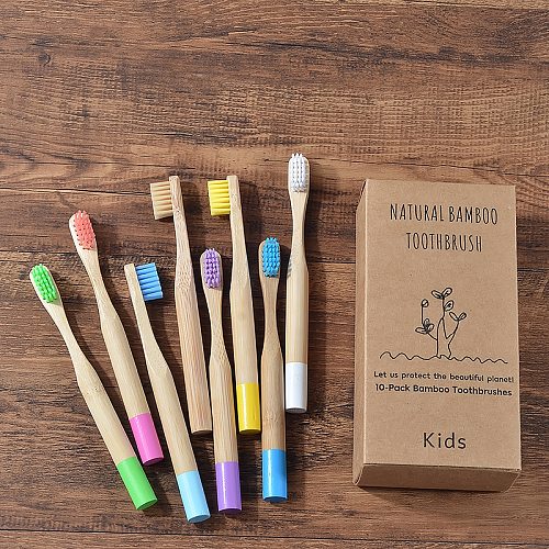 10PC Kids Bamboo Toothbrush Soft Bristles Eco Biodegradable Plastic-Free Oral Care Toothbrush 8 Colors Child Bamboo Toothbrush