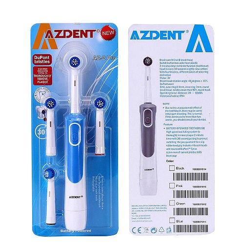 AZ-2 Pro Rotating Electric Toothbrush with 4 Replacement Heads Battery Type No Rechargeable Tooth Brush Teeth Whitening Adults