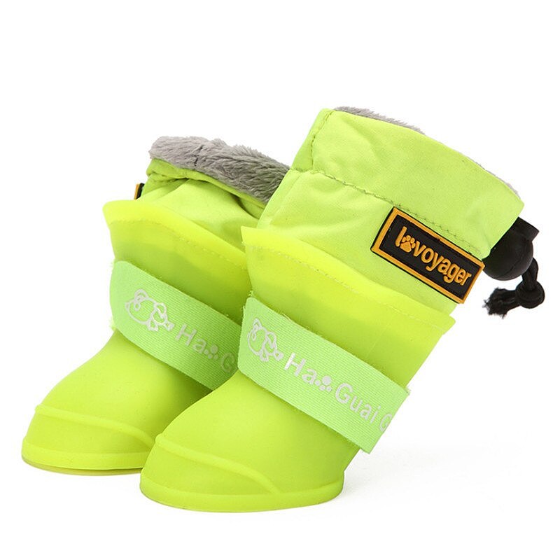 4pcs/Set Dog Rain Boots Waterproof Dog Rain Shoes Fleece Lined