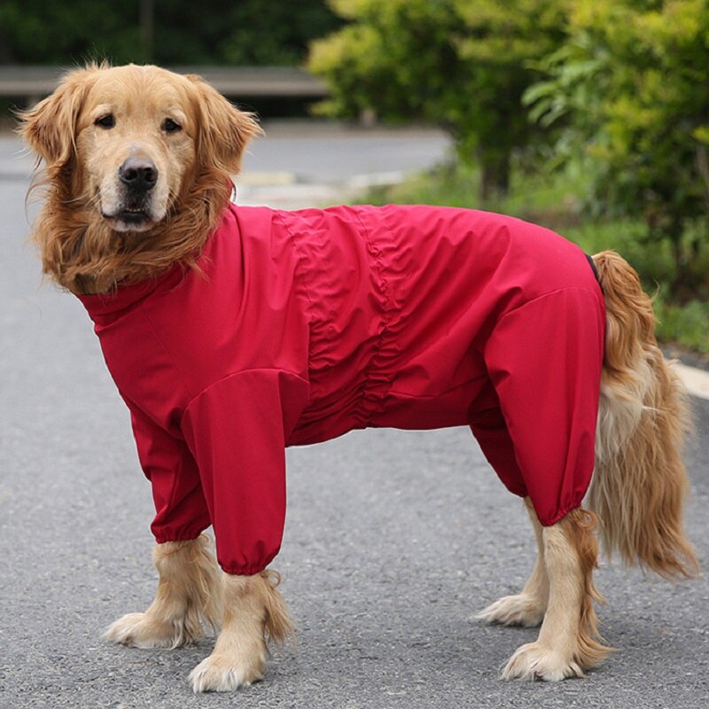 Dog Raincoat Hooded Waterproof Jumpsuit For Large Dogs Outdoor Pet Poncho Puppy Coveralls Red WLYANG