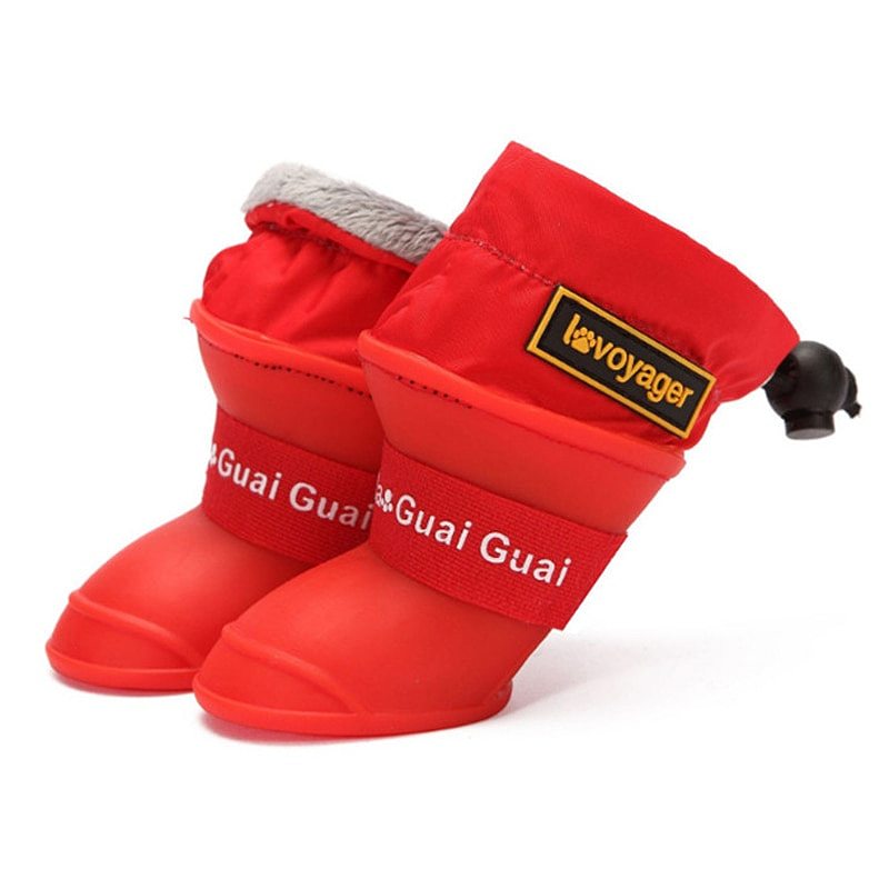 4pcs/Set Dog Rain Boots Waterproof Dog Rain Shoes Fleece Lined