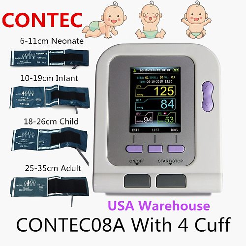 CONTEC08A 4 cuff Neonate Infant Child Adult CE FDA Digital Blood Pressure Monitor Color LCD Display  arm NIBP USB PC-Software
