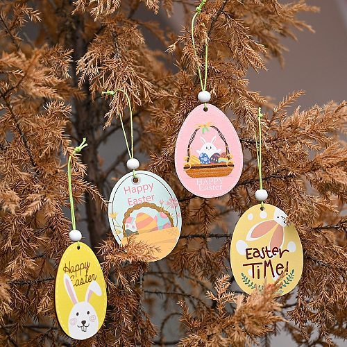 2pcs Happy Easter Decor for Home DIY Bunny Easter Eggs Rabbit Chick Wooden Ornaments Easter Party Supplies Easter Gifts for Kids
