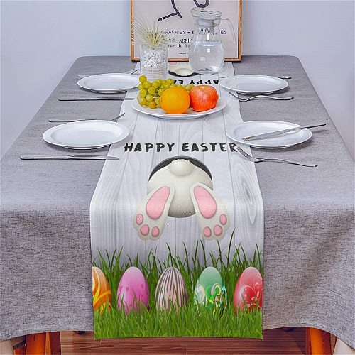 Bunny Rabbit Easter Eggs Table Runners Modern Cotton Linen Tablecloths Party Decoration Table Runner Easter Decorations for Home