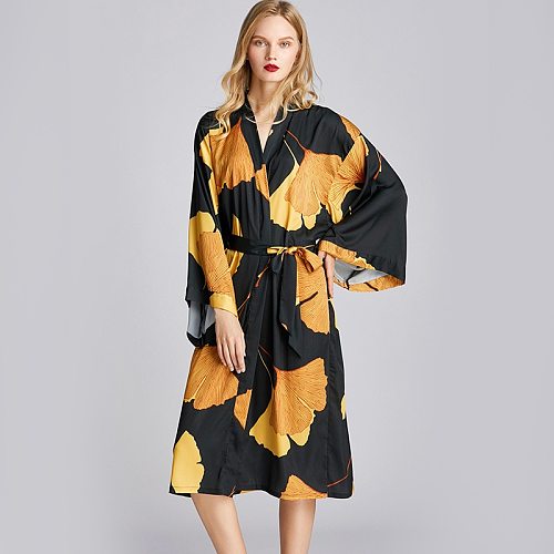 Oversize Print Pajamas Nighties Womens Kimono Gown Robe Long Sleeve Bathrobe Loose Lounge Lingerie Spring Nightwear Home Clothes