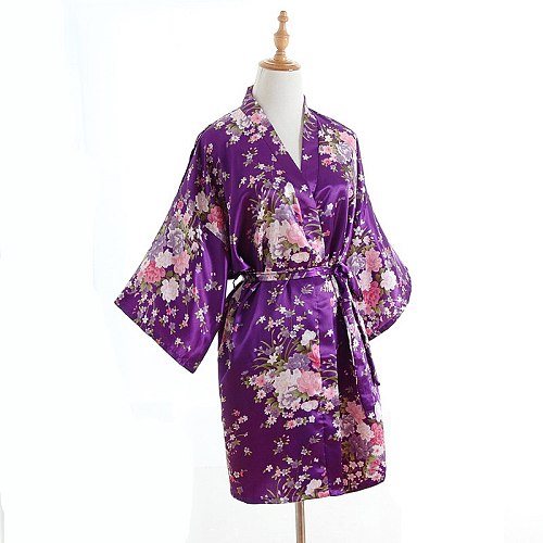 Plus Size Wedding Bride Bridesmaid Dressing Short Robe Fashion Summer Mini Kimono Bath Gown Purple Women Rayon Yukata Nightgown