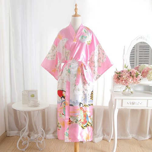 Plus Size Womens Wedding Bride Bridesmaid Dressing Kimono Robe Pink Lady Rayon Bath Gown Yukata Nightgown Sleepwear Sleepshirts