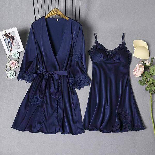 Spring New 2PCS Nighty Robe Gown Sets Sexy Womens Satin Bathrobe Nighty