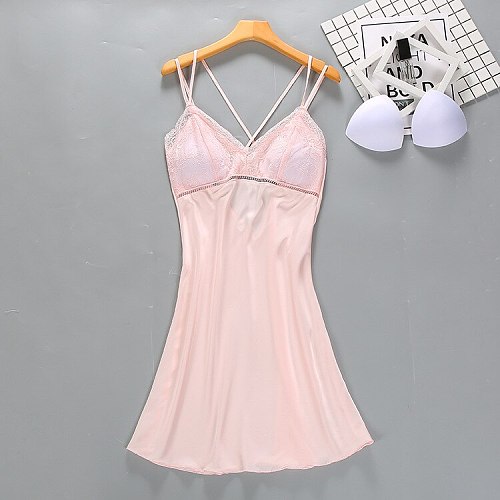 Pink Sexy Womens V-Neck Sleep Robe Sleeveless Sleepwear Summer Lady Home Wear Nightgown Bath Gown Sleepshirts M-XXL