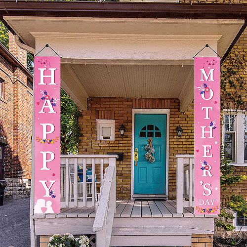 Happy Mothers Day Porch Sign Oxford Cloth Outdoor Indoor Banner Couplets Door Curtains Party Photo Props for Wall Hanging Decor