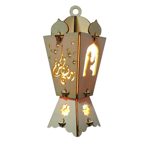 Wooden Eid Mubarak LED Lamp Hanging Lantern Ornament Islamic Eid Mubarak Ramadan Decoration For Home