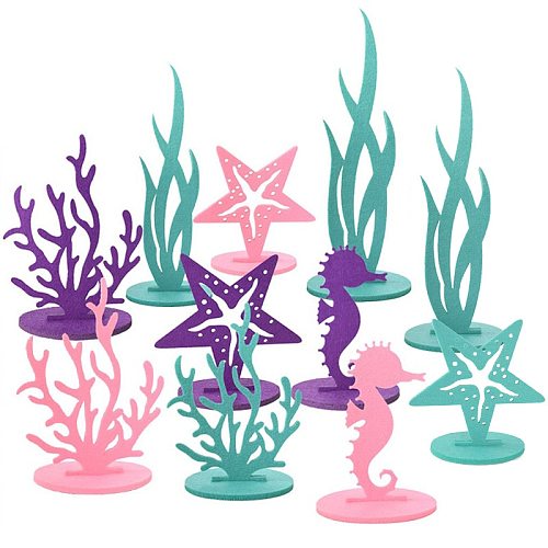 2Pcs Little Mermaid Theme Party Decorations DIY Felt Coral Table Ornament Under the Sea Girl Birthday Party Supplies Baby Shower