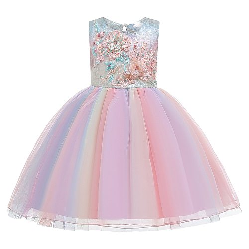 Kids Unicorn Dress for Girls Embroidery Flower Ball Gown Baby Princess Dress for Girl Elegant Birthday Party Dress