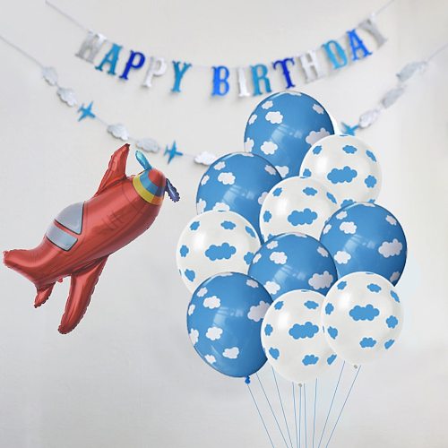 1Set Blue White Cloud Balloons Airplane Boy Baby Shower Ball Kids Happy Birthday Universe Space Theme Decoration Home Supplies