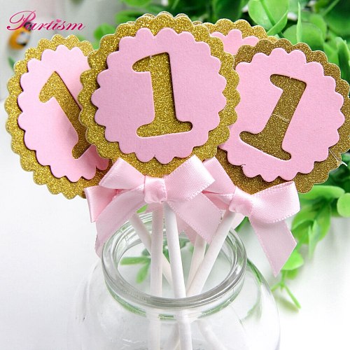 1Set Blue&Pink Cake Toppers One Birthday Party Balloons Banner Decoration For Baby Shower DIY Cupcake Decor Wedding Supplies