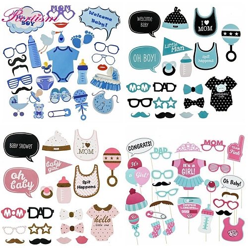 1 Set Baby Shower It's A Boy/Girl Photo Booth Props Decoration Oh Baby Photobooth For Gender Reveal 1st Event Party Supplies