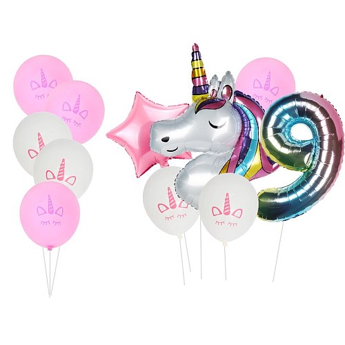 11pcs/lot rainbow unicorn Party Balloons unicorn Birthday Decoration Number Balloon Kids Birthday Party Baby Shower Decor globos