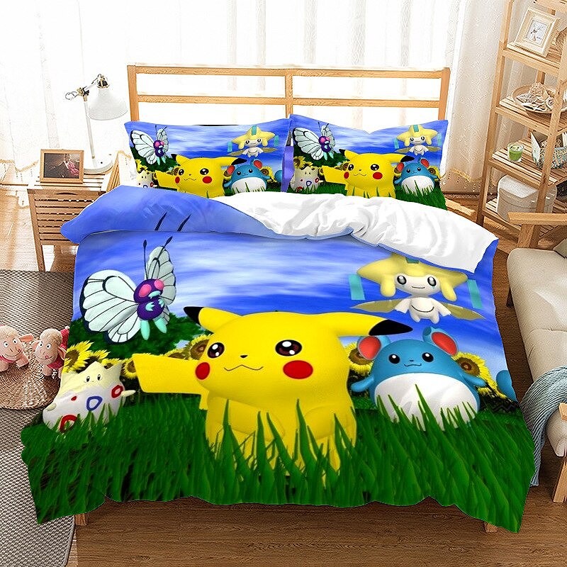Pokemon Quilt Cover Pikachu duvet cover sheet 2/3 piece set Cartoon 3D