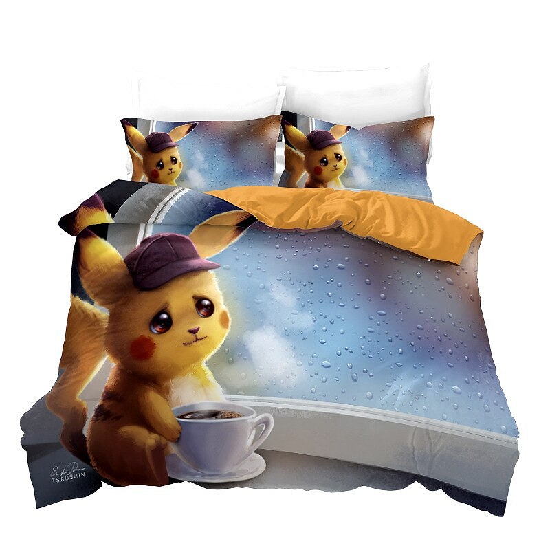 Pokemon Quilt Cover Pikachu duvet cover sheet 2/3 piece set Cartoon 3D