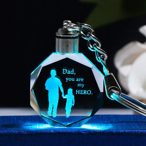 Crystal Father's Day Gift Keychain Laser Engraved Glass Key Ring Present for Dad Colorful LED Souvenir Gift for Father
