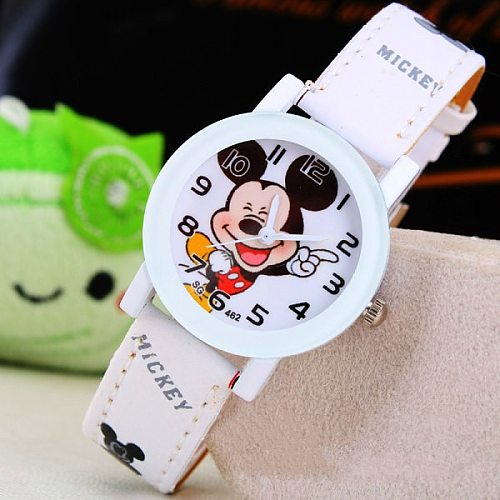 2021 New Fashion Cartoon Watch Cute Kids Mickey Mouse Watches Children Boys Girls Pu Leather Quartz WristWatch Clock