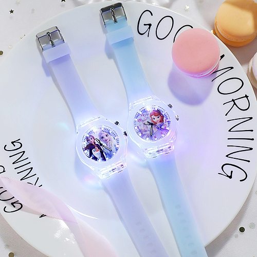 Disney Frozen Watch Princess Aisha Children's Luminous Watch Student Silicone Colorful Lights Watch gifts for girls  kids watch