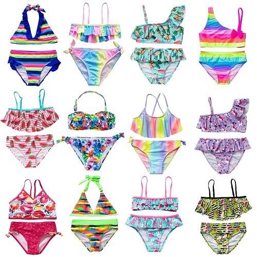 New 2021 Children's Swimwear Two Piece Flamingo Swimsuit For Girls 2021 Summer Bikini Sets Kids Swimsuit Lovely Swimwear G1-K337
