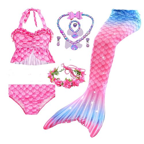 Children Mermaid Swimwear Girls Pink Blue Bikini Set Kids Swimsuit Cosplay Mermaid Tail Costume for Swimming