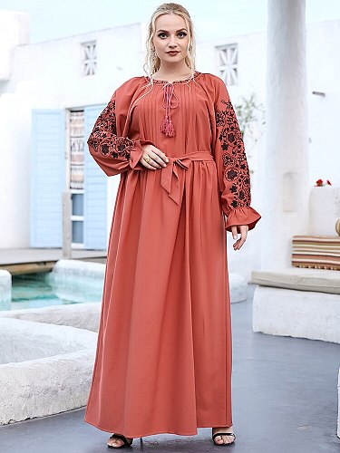 Ramadan Eid Mubarak Plus Size Dresses For Women Abaya Dubai Turkey Muslim Embroidery Dress Islam Clothing Robe Musulman Femme