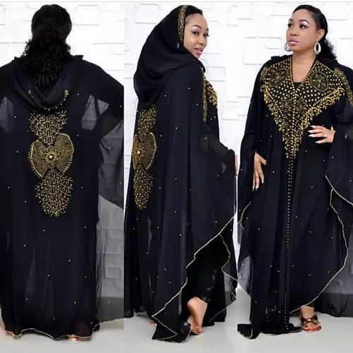 Super Size Chiffon Djellaba Dress Beading Embroidery Muslim Kimono Abaya Cardigan Dubai 2021 Turkish Kaftan Moroccan Boubou