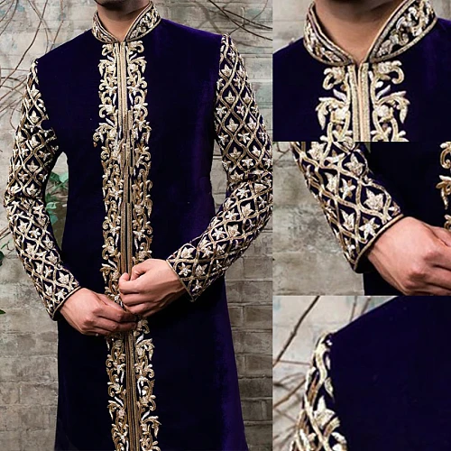 2021 Jubba Thobe Kaftan Dress Stand Collar Gold Print Modest Islamic Clothing Male Abaya Man Muslim Fashion Arabic Men Clothes