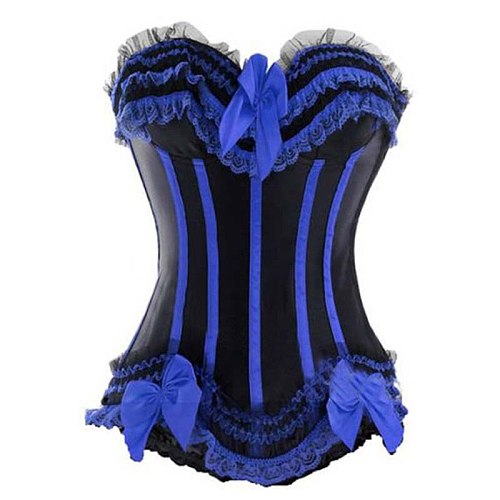Sexy Lace up Boned Burlesque Corset G-string Lingerie w/Padded Cup Exquisite lace bow