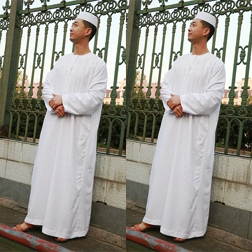 Long Sleeve Abaya Islamic Clothing Saudi Arab Men Long Robe Kaftan Muslim Clothing Pakistan Prayer Ramadan Dress Dubai Casual