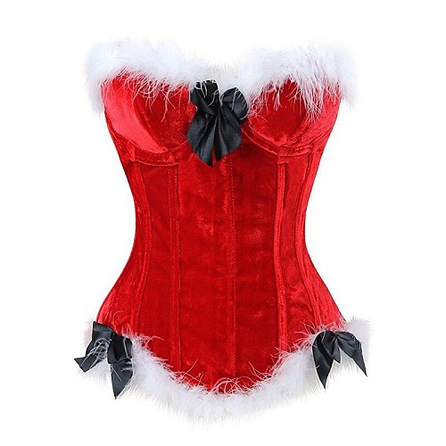 Christmas Corset Costume Women's Miss Santa Bustier Top Red Overbust Corset Halloween Costume