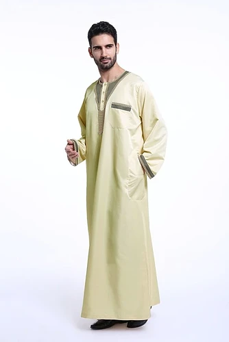 Jubba Thobe For Men Arabic Dubai Cotton Mens Formal Thobes Long Sleeve Muslim Robe Clothing Islamic Arab Kaftan Prayer Wear