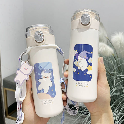 320/450ml Cartoons Stainless Steel Vacuum Flask Coffee Tea Milk Travel Cup Cute Bear Water Bottle Insulated Thermos