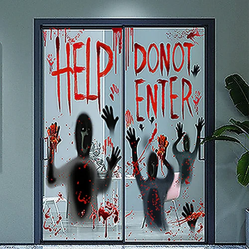 Big Removable Happy Halloween Stickers Blood Hands Halloween Decorations for Home Bathroom Toilet Horror Windows Wall Stickers