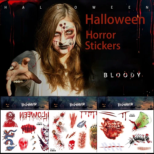 Fake Wound Removable Happy Halloween Stickers Blood Hands Halloween Decorations for Home Horror Tattoos Stickers Waterproof DIY