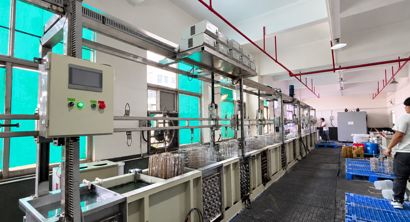 Stainless steel jewelry surface treatment and cleaning production line at Touchlove Jewelry factory in Dongguan, China