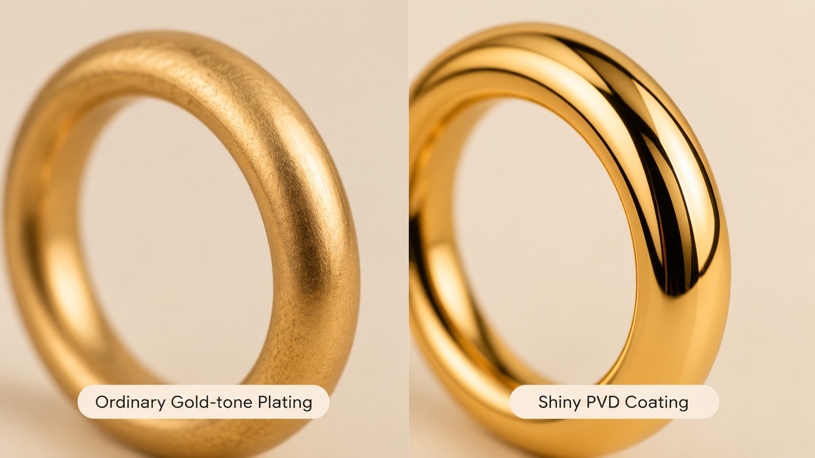 PVD surface finishing stage in stainless steel jewelry production