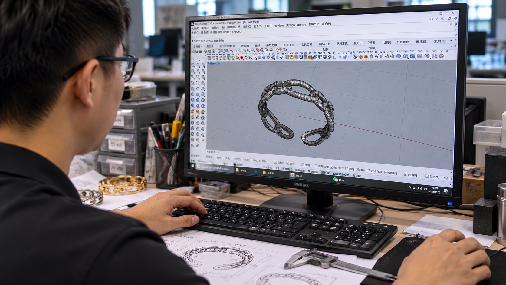 Jewelry design and 3D CAD development stage for stainless steel jewelry manufacturing
