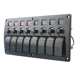 Popsail 8 Gang LED Rocker Switch Panel Circuit Breakers DC 12/24V For Car Boat Marine Steamship Yacht Motorhomes Bus RV Camper Truck Etc