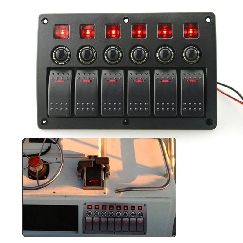 6 gang 12V 24Vrocker switch panel with circuit breaker for