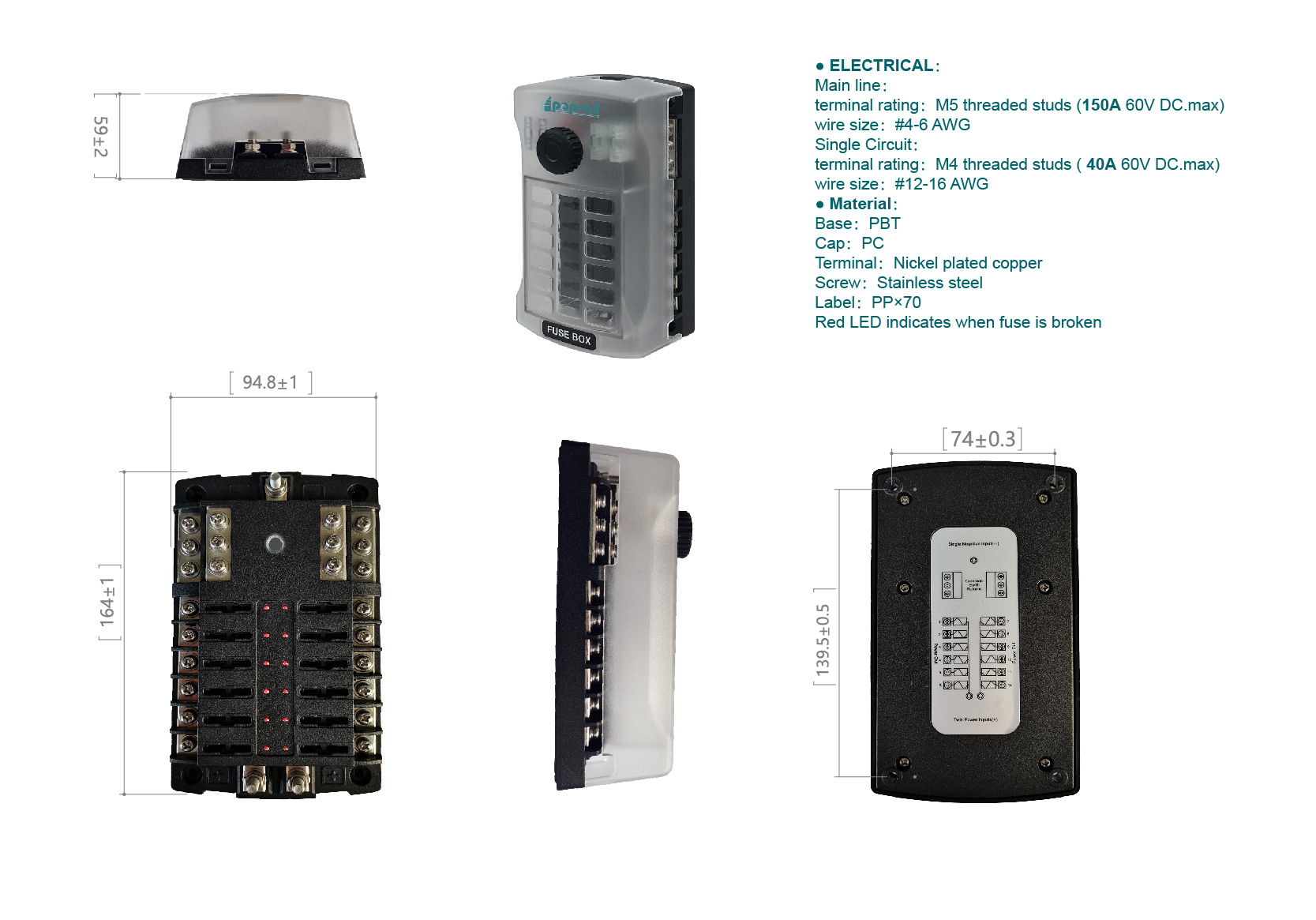 fuse holder box 150A