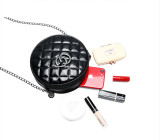 ladies quilted leather round crossbody shoulder bags with metal chain handle