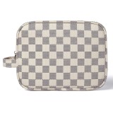Luxury Checkered Make Up Bag | PU Vegan Leather Cosmetic toiletry Travel bag