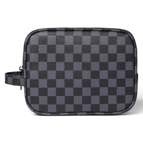 Luxury Checkered Make Up Bag | PU Vegan Leather Cosmetic toiletry Travel bag
