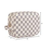 Luxury Checkered Make Up Bag | PU Vegan Leather Cosmetic toiletry Travel bag