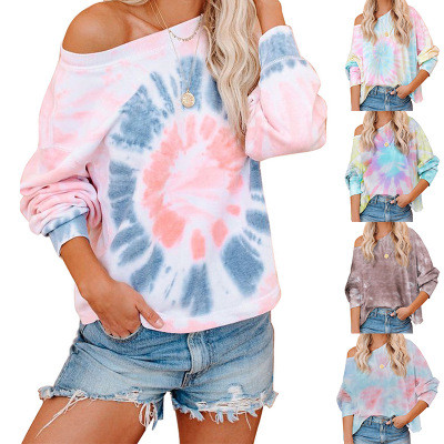 Women Long Sleeve O-Neck Tie dye T Shirt Casual Loose Plus Size Female Top Tee Autumn 2020 Cotton Color Print tshirt Clothes